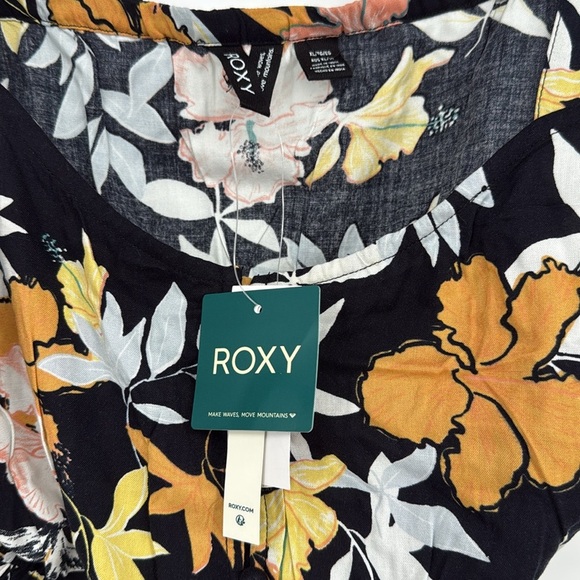 Roxy Women’s Floral Smocked Crop Top – Black Yellow White – Size Medium NWT - Picture 2 of 5